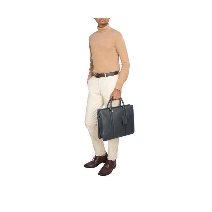 Kenji 02 Blue Leather  Briefcase