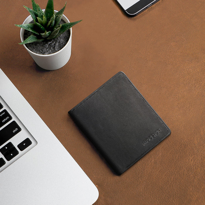 Kenji Mw1 Black Leather Bi-Fold Wallet