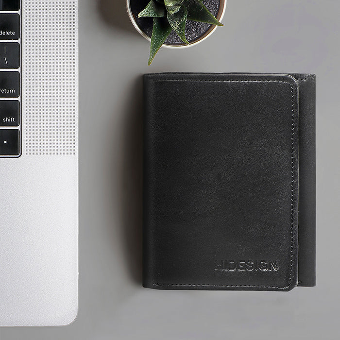 Kenji Mw4 Black Leather Trifold Wallet