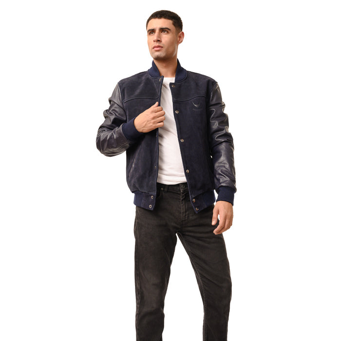 Kobe 01 Men's Blue Varsity Style Leather Jacket