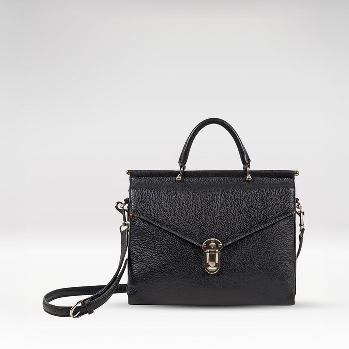 Kowloon 01 Black Leather Saddle Bag