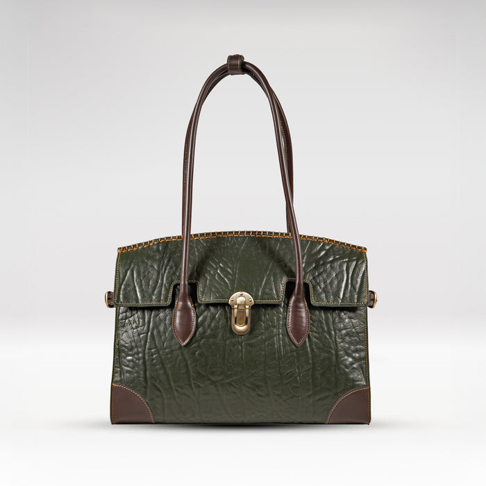 Kowloon 03 Green Leather Tote Bag