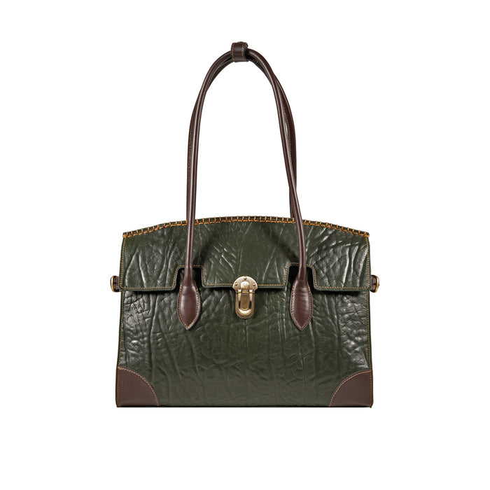 Kowloon 03 Green Leather Tote Bag