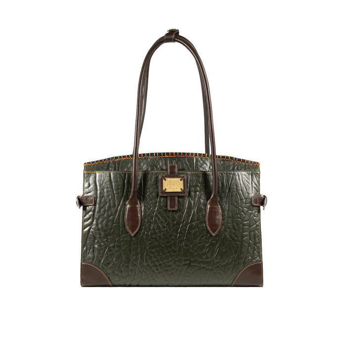 Kowloon 03 Green Leather Tote Bag