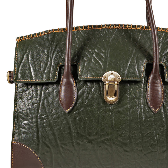 Kowloon 03 Green Leather Tote Bag