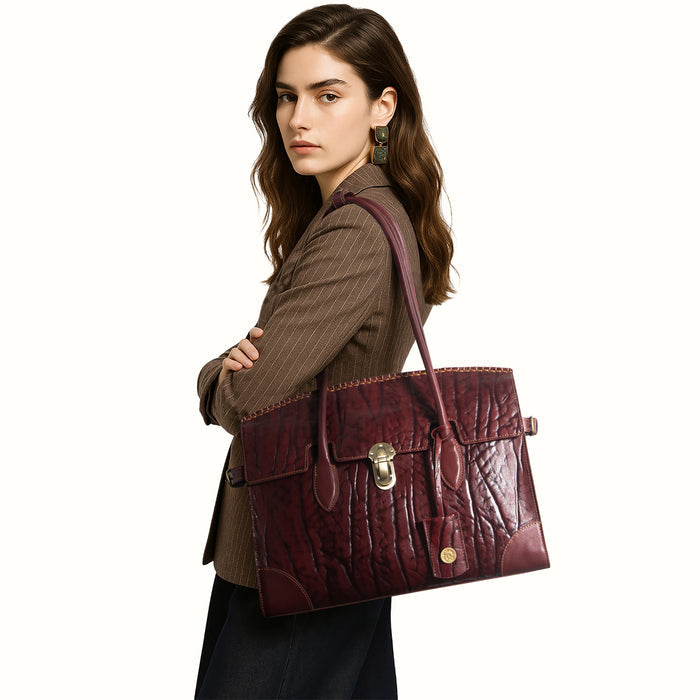 Kowloon 03 Red Leather Tote Bag