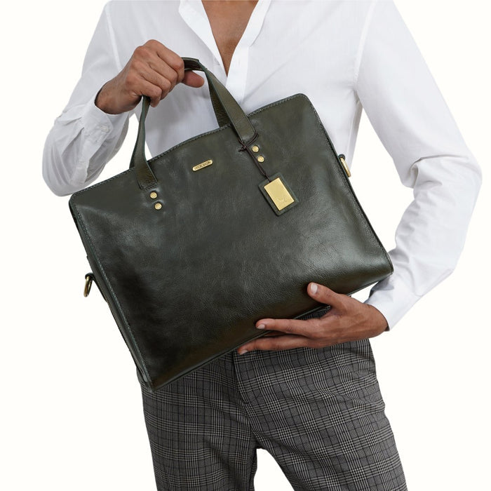 La Plata 03 Green Leather  Laptop Bag