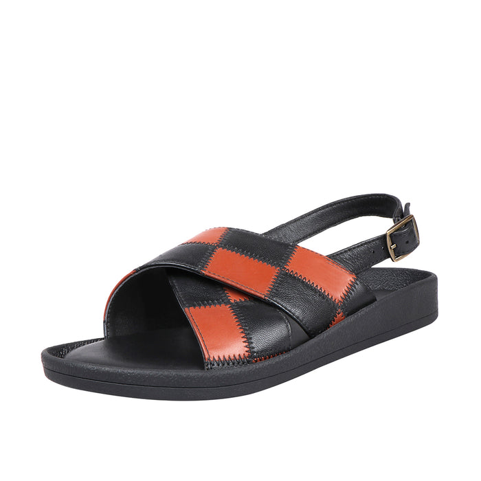Laos Women's Black Leather Strap Sandals