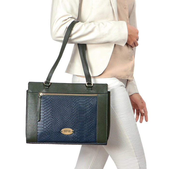 Libra 02 Sb Blue Leather Tote Bag