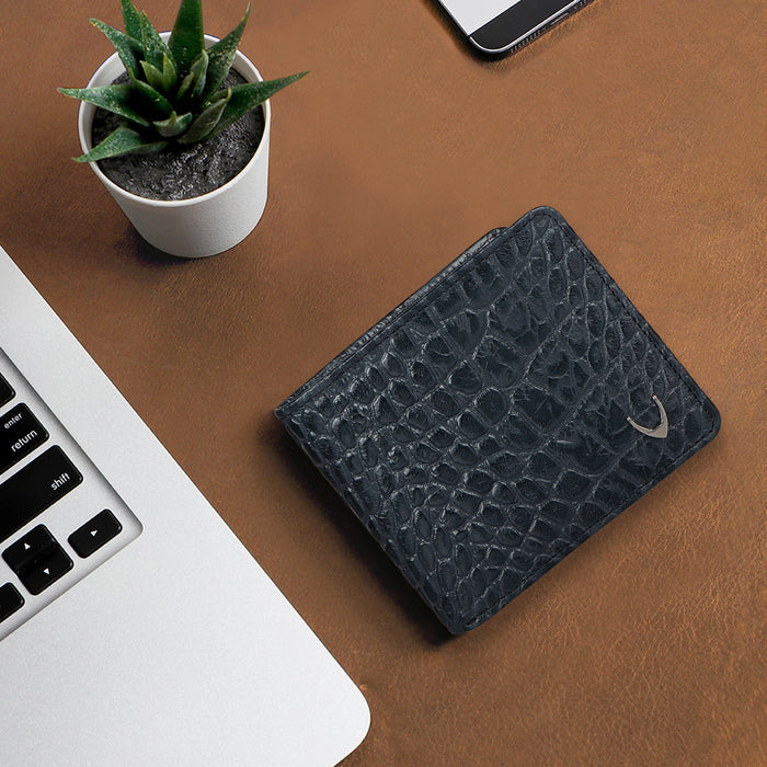 Libya Sb Blue Leather Bi-Fold Wallet