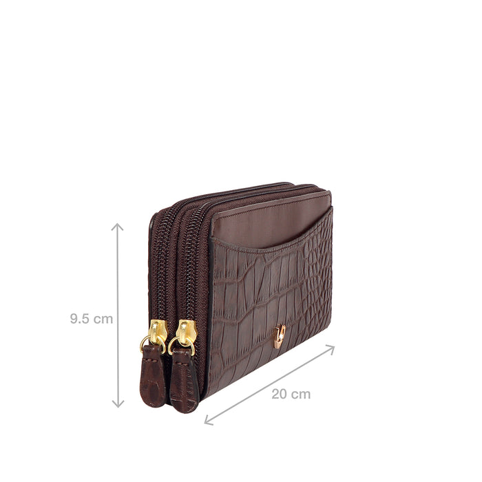 Lilac W1 Sb Brown Leather Double Zip Around Wallet