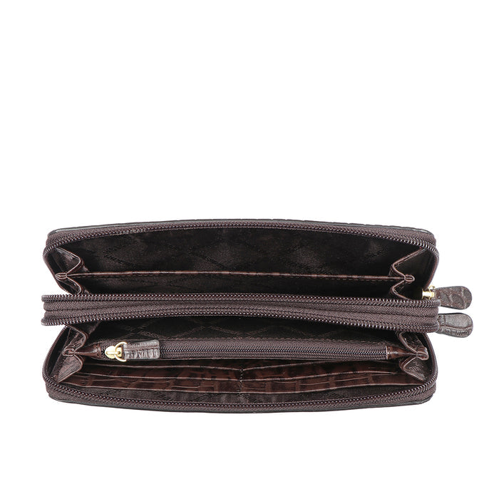 Lilac W1 Sb Brown Leather Double Zip Around Wallet