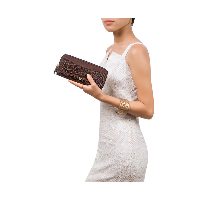 Lilac W1 Sb Brown Leather Double Zip Around Wallet