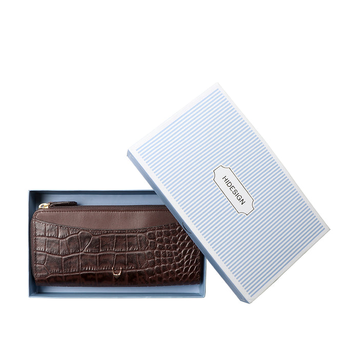 Lilac W1 Sb Brown Leather Double Zip Around Wallet