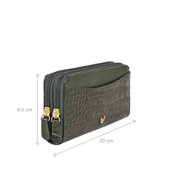 Lilac W1 Sb Green Leather Double Zip Around Wallet