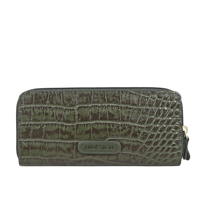 Lilac W1 Sb Green Leather Double Zip Around Wallet