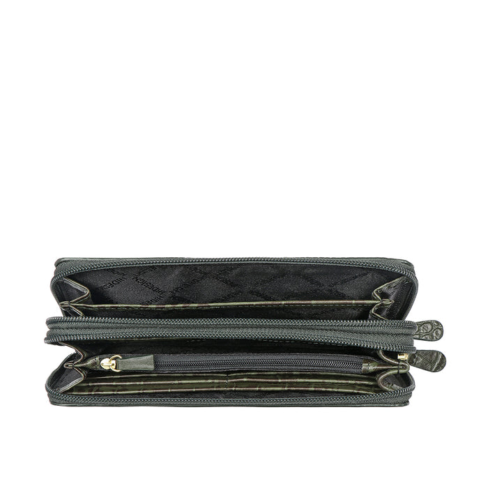 Lilac W1 Sb Green Leather Double Zip Around Wallet