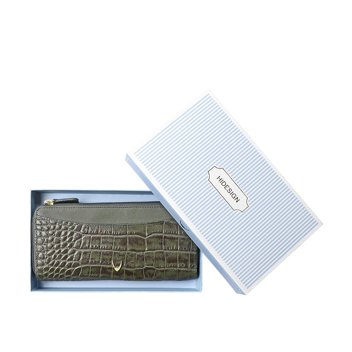 Lilac W1 Sb Green Leather Double Zip Around Wallet