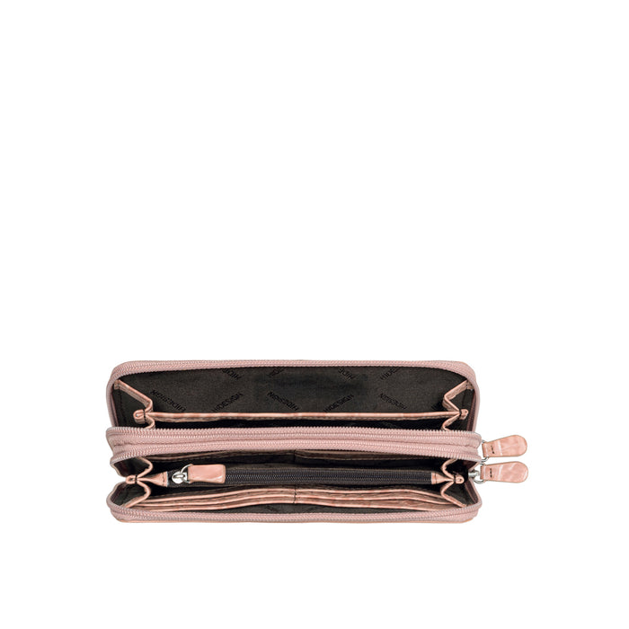 Lilac W1 Sb Pink Leather Double Zip Around Wallet
