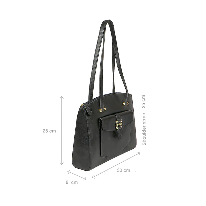 Lotus 02 Sb Black Leather Tote Bag