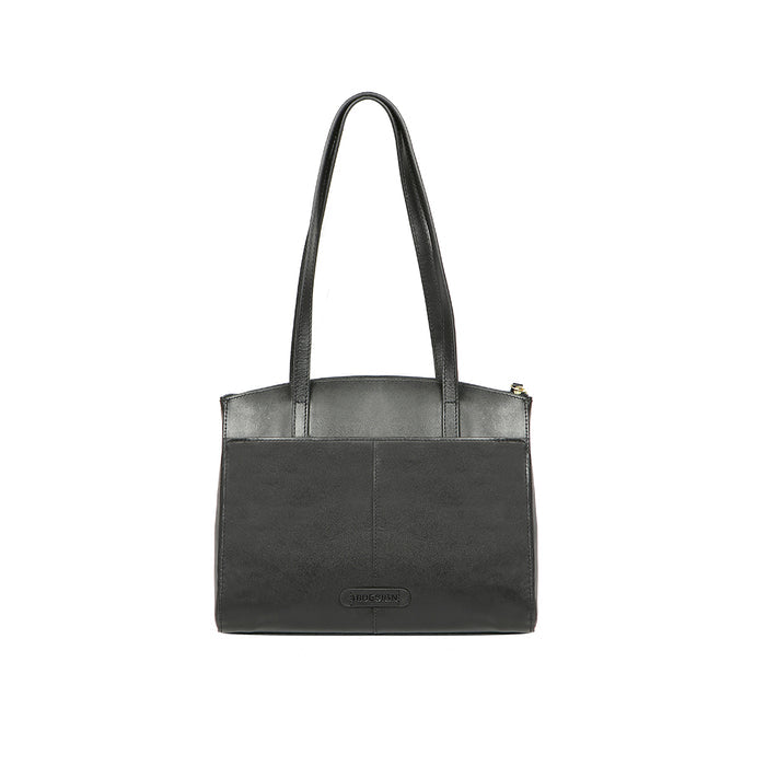Lotus 02 Sb Black Leather Tote Bag
