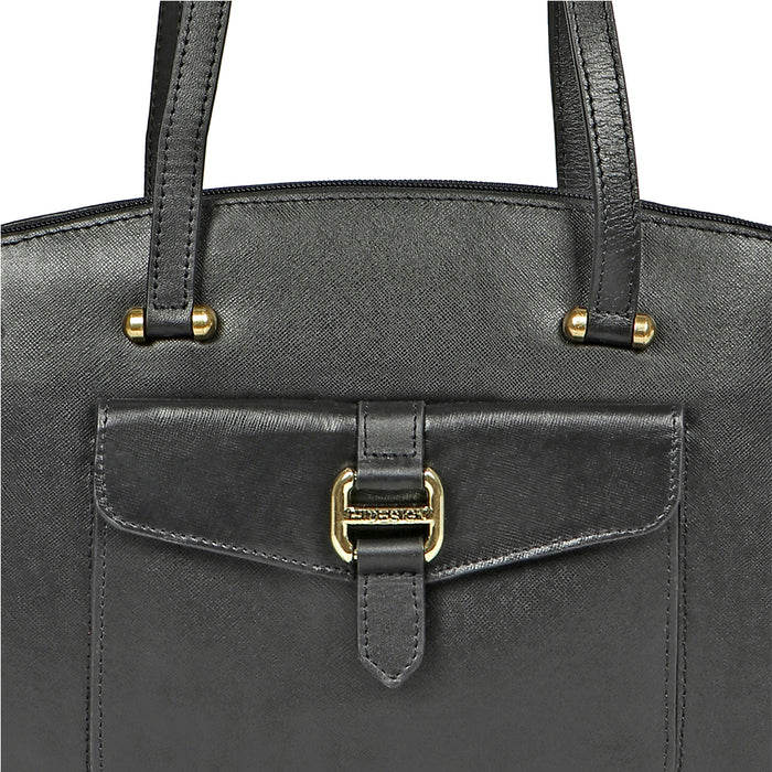 Lotus 02 Sb Black Leather Tote Bag