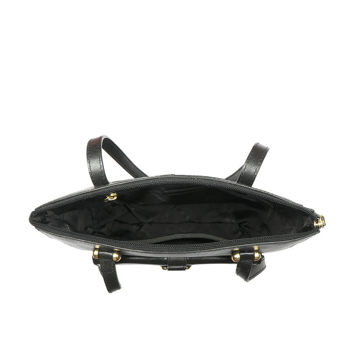 Lotus 02 Sb Black Leather Tote Bag