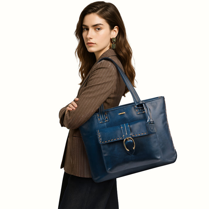 Lowell 02 Blue Leather Tote Bag
