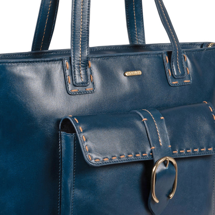 Lowell 02 Blue Leather Tote Bag
