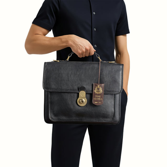 Lucca Black Leather  Briefcase
