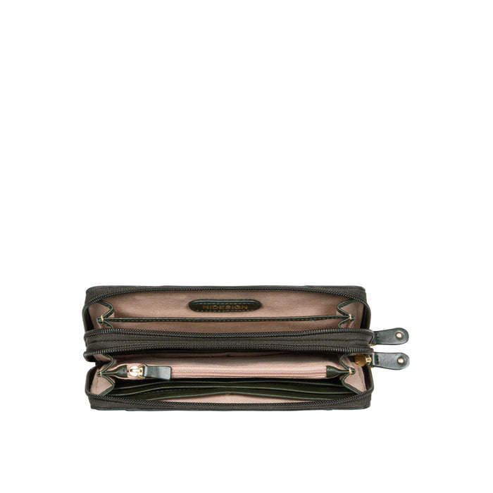 Lunara W1 Green Leather Double Zip Around Wallet