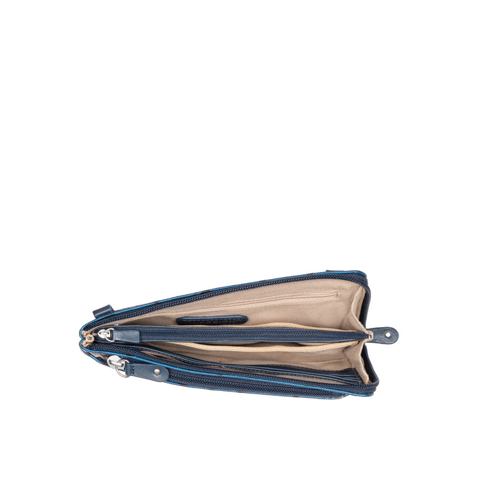 Lunara W2 Blue Leather Sling Wallet