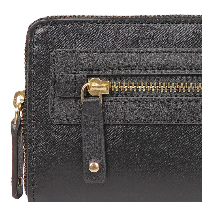 Maine W1 Black Leather Zip Around Wallet