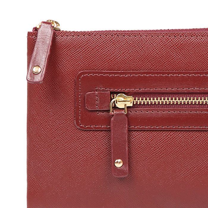 Maine W3 Red Leather Zip Around Wallet