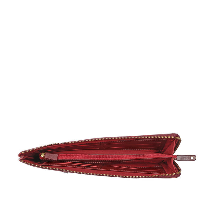 Maine W3 Red Leather Zip Around Wallet