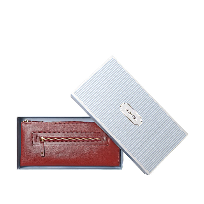 Maine W3 Red Leather Zip Around Wallet