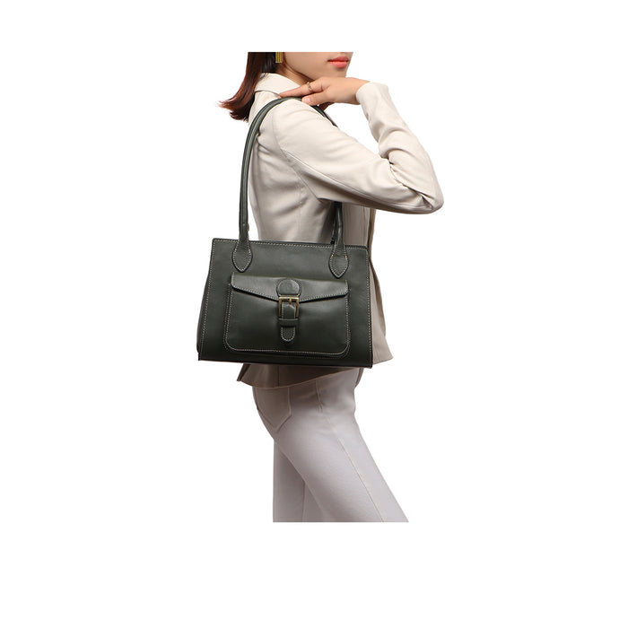 Malina 08 Green Leather Tote Bag