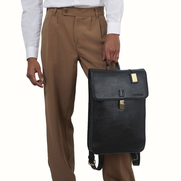 Malmo 02 Black Leather  Backpack