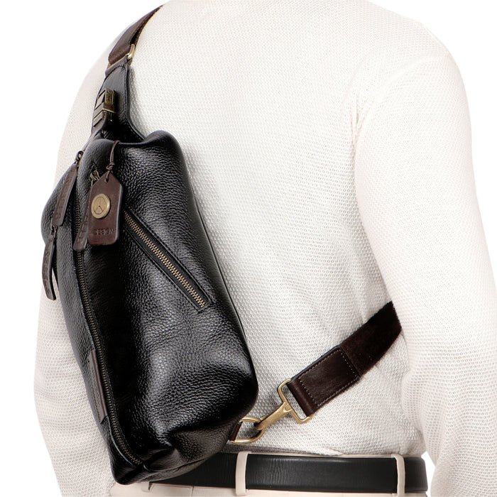 Mandela 01 Black Leather  Crossbody
