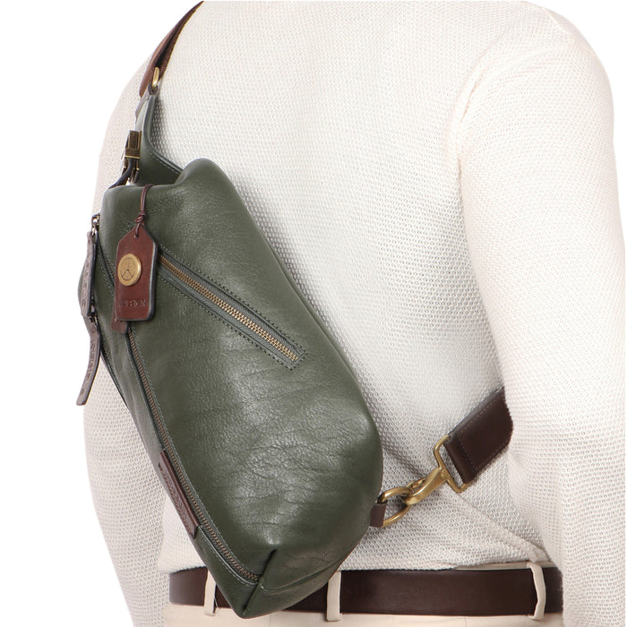 Mandela 01 Green Leather  Crossbody