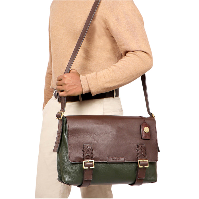 Mandela 03 Green Leather  Messenger Bag