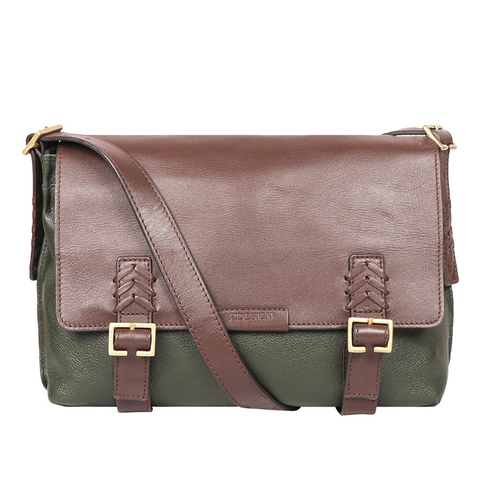 Mandela 03 Green Leather  Messenger Bag