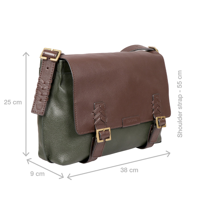 Mandela 03 Green Leather  Messenger Bag