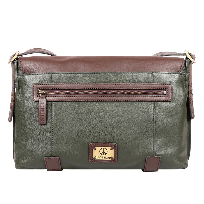 Mandela 03 Green Leather  Messenger Bag