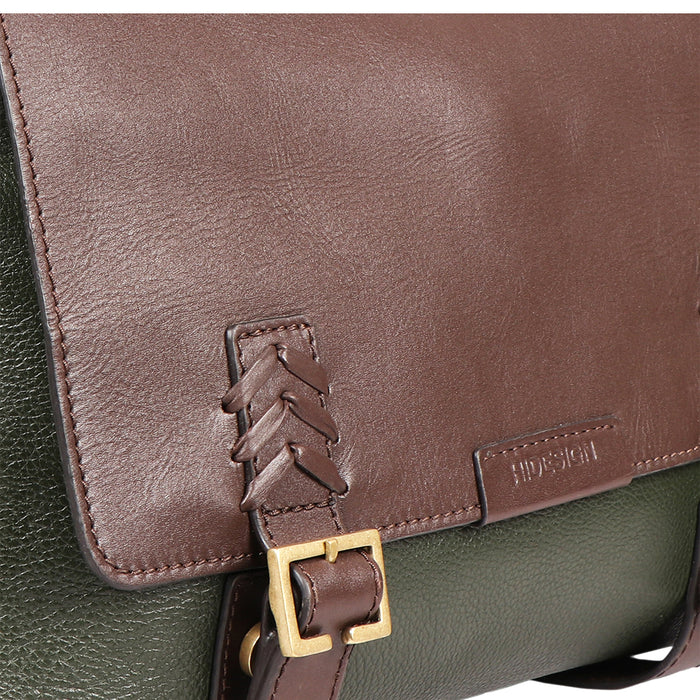 Mandela 03 Green Leather  Messenger Bag