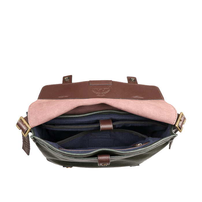 Mandela 03 Green Leather  Messenger Bag