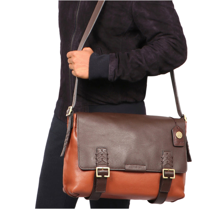 Mandela 03 Tan Leather  Messenger Bag