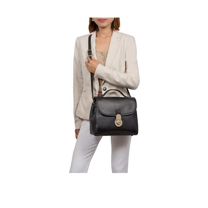 Marina Black Leather Satchel