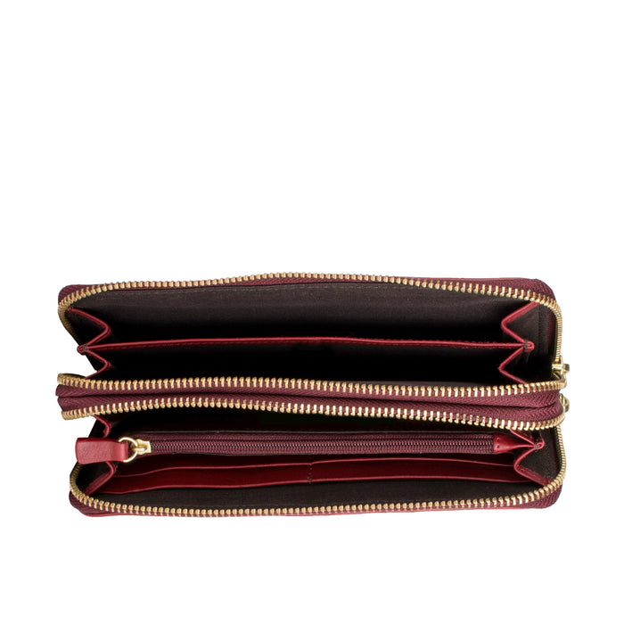 Martina Red Leather Double Zip Around Wallet