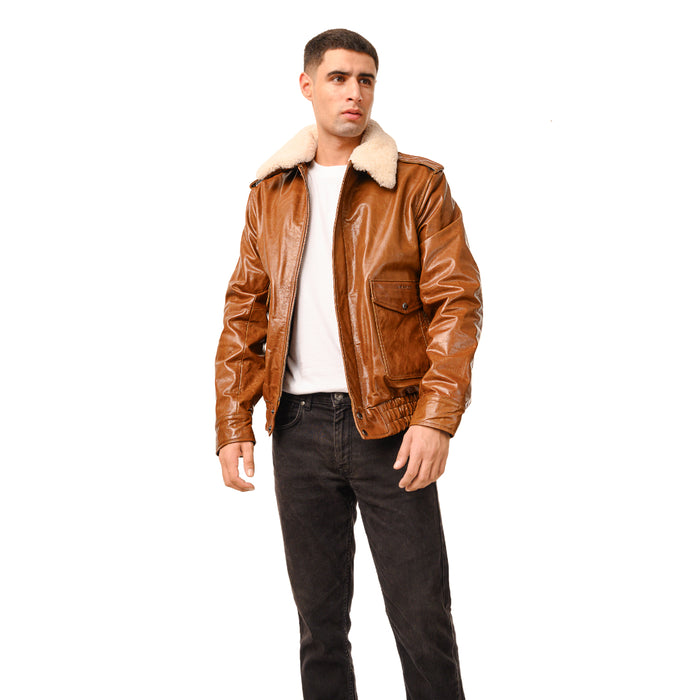 Maverick 01 Men's Tan Flight Style Leather Jacket
